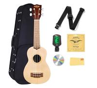 Kala KA-15S Satin Mahogany Soprano Ukulele Bundle with Gig Bag, Tuner, Strap, Fender Play, Austin Bazaar Instructional DVD, and Polishing Cloth