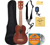 Kala KA-15S Satin Mahogany Soprano Ukulele Bundle with Gig Bag, Tuner, Strap, Fender Play, Austin Bazaar Instructional DVD, and Polishing Cloth