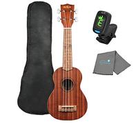 Kala KA-15S Ukulele Satin Mahogany Soprano Bundle with a UkuleleTote Bag, Kala Tuner, and Lumintrail Polishing Cloth