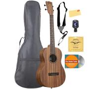Kala KA-TEAK-B Teak Baritone Ukulele - Natural Bundle with Gig Bag, Tuner, Strap, Strings, Austin Bazaar Instructional DVD, and Polishing Cloth