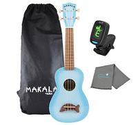 Kala Light Blue Burst Dolphin Makala Soprano Ukulele - MK-SD/LBLBURST Bundle with a Kala Tuner and Lumintrail Polishing Cloth