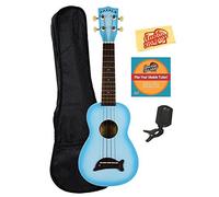 Kala MK-SD/LBBURST Makala Dolphin Bridge Soprano Ukulele Bundle with Gig Bag, Tuner, and Polishing Cloth - Light Blue Burst