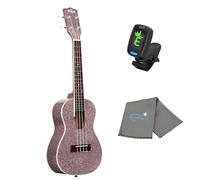 Kala Pink Champagne Concert Ukulele Pink Sparkles Bundle with a Tuner and Polishing Cloth