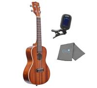 Kala Satin Mahogany Concert Ukulele - KA-C Bundle with a Kala Tuner and Lumintrail Polishing Cloth