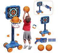 KalaDuck 2 In 1 Kids Basketball Hoop and Shooting Games, Adjustable Height Toddler Basketball Hoop and Stand Toys, Auto Moving Shooting Targets with Toy Gun, Indoor Outdoor Sport Games