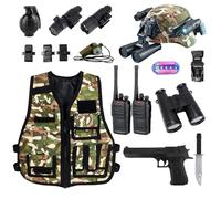 KalaDuck Army Costume for Kids, 12PCS Army Accessories with Tactical Airsoft Helmet, Military Vest, Toy Gun, Walkie-Talkie, Role Play Halloween Toys Soldiers Camouflage Costume for Boys Girls