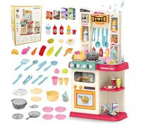 KalaDuck Kids Play Kitchen Toy, Multifunctional Kitchen Playset with Cooking Stove, Steam, Play Sink, Sounds, Light and Kitchen Accessories, 65PCS Pretend Play Kitchen Toy Gift for Boys Girls (Pink)