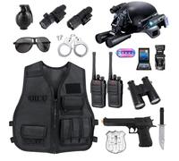 KalaDuck Police Costume Kids, 14PCS Police Accessories with SWAT Tactical Helmet, Vest, Toy Handcuffs and Toy Gun, Role Play Policeman Costume Game Set, Halloween Kids Dress Up for Boys Girls