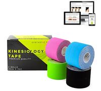 KALAHARI 4 rolls Waterproof Kinesiology Tape plus e-Book Applications - Elastic Sports K Tape for better Adherence and Impermeability to Water, Sweat - Kinesio taping for Muscle Recovery, 2in x 16,5ft
