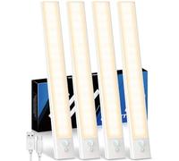 KALAHOL 4 Pack Under Cabinet Kitchen Lights, Motion Sensor Lights Indoor, Type-C, Charging Indicator, for Wardrobe, Under Counter, Cupboard, Stairs, Kitchen (30CM, Warm White)