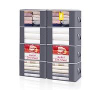 KALAHOL 90L Large Capacity Clothes Storage Bags with Zips, Storage Boxes with Lids, Reinforced Handle, Foldable, Thick Fabric, for Comforters, Clothes, Blankets, Bedding, 8 Pack, Dark Grey
