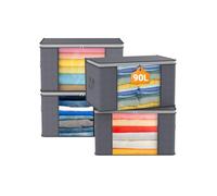 KALAHOL 90L Large Capacity Clothes Storage Bags with Zips, Foldable Clothing Storage Bags Organizer with Reinforced Handle Thick Fabric for Comforters, Clothes, Blankets, Bedding, 4 Pack, Dark Grey