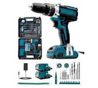 KALAHOL Cordless Drill Set 21V, 99PCS Electric Screwdriver Set with 2 Batteries 2000mAh, 25+3 Torque Cordless Hammer Drill, 42N.m Max, 2 Speed, LED Work Light for Home and Garden DIY Project, Blue