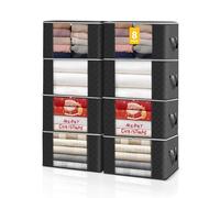KALAHOL Large Capacity Clothes Storage Bags with Zips, 90L Foldable Clothing Storage Bags Organizer with Reinforced Handle Thick Fabric for Comforters, Clothes, Blankets, Bedding, 8 Pack, Black