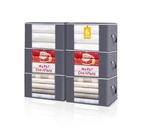 KALAHOL Large Capacity Clothes Storage Bags with Zips, 90L Foldable Clothing Storage Bags Organizer with Reinforced Handle Thick Fabric for Comforters, Clothes, Blankets, Bedding, 6 Pack, Dark Grey