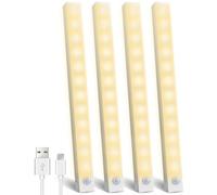 KALAHOL Under Cabinet Lights 4 Pack with 4 Modes, USB Motion Sensor Cupboard Light, USB Type-C, Stepless Dimming, with Magnetic Sticker, for Kitchen Wardrobe Bedroom Stairs (30CM, Warm White)