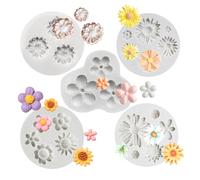 KALAIEN 5 Pieces Flower Fondant Cake Molds Fondant Silicone Mold Daisy Flower,Rose Flower,Chrysanthemum Flower Candy Silicone Molds Set for Chocolate