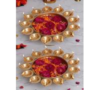 Kalakriti 2 Pcs Metal Diya Shape Urli Bowl Set | Indian Festivals Wedding Decoratives for Home Table Decor| Diwali Navratri Pooja Decoration Items | 12 Inch Each