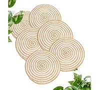 Kalakriti Eco Friendly Round Jute Woven Placemat Set of 6| Heat Resistant Place mats Farmhouse Cotton Rope Indoor Place Mat | Plate | Tablemats Rattan for Dining Tables Trivets Hot Dishes