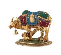Kalakriti Home Decor Metal Kamdhenu Cow and Calf Statue with Lord Krishna| Spiritual Vastu Showpiece for Pooja Room, Living Area| Indian Festival Decoration |Housewarming Return Gift, Big(24x20x17 cm)