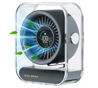 KALAMAN Desk Fan, 4000mAh Quiet Table Fan with Turbo Airflow, 6-Gear Speed Digital Display & 30° Adjustable Tilt, Rechargeable Battery Portable Fan for Home, Office, Travel (Black)