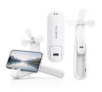KALAMAN Handheld Mini Fan, 4 IN 1 Multifunction 3 Speed USB Rechargeable Small Pocket Fan with Flashlight and Cell Phone Stands Desk, Portable for Travel/Summer/Concerts/gifts (White)