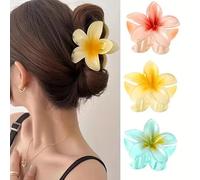 Kalaneet 3 Large Flower Hair Claws Multicolor Romantic Style Accessories Acrylic Flower Claws Medium Shark Clip Beach Hairstyles Simple Colorful Egg Bohemian Claw