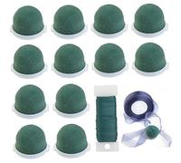 Kalastussaari 12PCS Mini Floral Foam Holder Round Floral Foam with Green Floral Wire Floral Arrangement Supplies Flower Foam for Fresh Flowers Green Floral Foam for Party Decoration