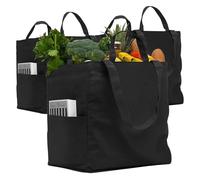 Kalastussaari 3Pcs Reusable Grocery Bags, 15x15x10 Inch Heavy Duty Canvas Grocery Tote with Long Handles for Kitchen Store Picnic, Black Reusable Shopping Bags