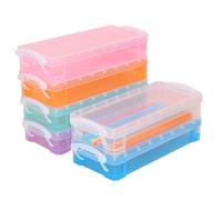 Kalastussaari 6PCS Pencil Case Box 8.3x3.9x1.8 Inch Translucent Crayon Box with Lid and Snap Button Large Capacity Stackable Plastic Pen Pouch for Craft, Pen, Art, School Supplies