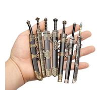 Kalastussaari 7Pcs Mini Sword, 4.7" Ancient Sword Keychain Chinese Keychain Zinc Alloy Key Chain Old Scabbard Decoration Pattern Keychain Uncut Blade Model Medieval Short Sword for Men Women