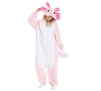 Kalastussaari Axolotl Onesie Hooded Axolotl Costume Cute Robe with Antlers Soft Fluffy Robe Adult Animal Bathrobe Loungewear Sets Woman for Halloween, M Axolotl Onesie