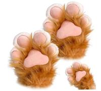 Kalastussaari Cat Paw Gloves, 1 Pair Plush Furry Cosplay Mittens, Therian Anime Convention Accessories (Orange)
