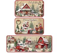 Kalastussaari Christmas Kitchen Rugs, 3PCS/Set 47x16&24x16 Santa Christmas Kitchen Mat, Soft Absorbent Rugs, Non Slip Washable Mat for Home Indoor Decor