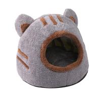 Kalastussaari Covered Cat Bed Warm Removable Cat House Indoor with Cushioned Pillow Semi-enclosed Cat Beds for Indoor Cats Fluffy Cute Bear Head Kitten Bed for cats within 7.5kg L