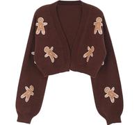 Kalastussaari Cute Gingerbread Man Christmas Cardigan - Women's Long Sleeve V-Neck Style Soft Warm Winter Cardigan, L