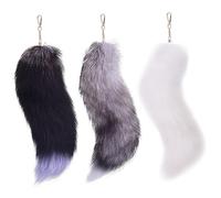 Kalastussaari Faux Animal Tail Keychain,3Pcs Therian Fox Tail,Plush Fox Tail with Clasp,Hanging Fox Tails for Handbag Backpack/15.8 Inch