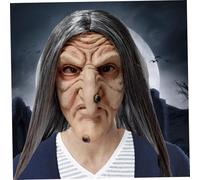 Kalastussaari Halloween Witch Mask, Wicked Wrinkled Old Lady Mask with Long Hair & Witch Nose, Scary Latex Mask with Ventilation Holes One Size Fits Most for Adults Halloween Cosplay