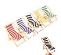 Kalastussaari Miniature Dollhouse Beach Chair, 5Pcs Mini Folding Wooden Beach Chair, 1:12 Scale Mini Deck, 5 Colors Dollhouse Furniture for DIY, Landscape