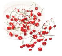 Kalastussaari Mushroom Figurines with Stake 100Pcs Red Foam Mushroom Decor with White Dot DIY Friendly Decorative Statue for Bonsai, Fairy Garden, Potted Plant Decor