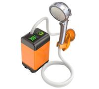 Kalastussaari Portable Camping Shower, Rechargeable Camp Shower Pump, 12V 4800mAh Temperature Monitoring Outdoor with Showerhead, Suction Cup Bracket & Detachable Filter