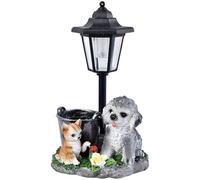 Kalastussaari Solar Garden Statues, Cat and Dog Figurines with LED Light, Waterproof Resin Solar Powered Garden Ornaments for Patio, Balcony, Yard Outdoor