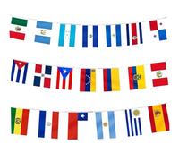 Kalastussaari Spanish Classroom Decorations 19.7ft Meticulous Polyester String Flags 7.9x11.8 Inch 20 Spanish Speaking Country Flags for Traditional Month and Cultural Events Country