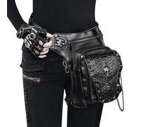 Kalastussaari Steam Punk Waist Bag, Gothic PU Leather Fanny Pack, Black Crossbody Shoulder Handbag Messenger Bags Motorcycle Drop Leg Bag Chain Bags for Travel Hiking Sport Cosplay, Steam Punk