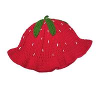 Kalastussaari Strawberry Hat, Cute Strawberry Bucket Hat with Ruffled Edge, Soft Elastic Knitting Crochet Bucket Hat, Portable Crochet Hats for Women Girls Strawberry Bucket Hat