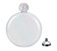 Kalastussaari Women Hip Flask Stainless Steel Ladies Mini Whiskey Flask Glitter Wine Bottle 5oz White, Women Hip Flask