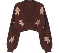 Kalastussaari Women's Cute Gingerbread Man Christmas Cardigan - Long Sleeve V-Neck Style Soft Warm Winter Cardigan, XL