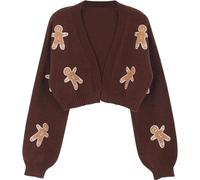 Kalastussaari Women's Cute Gingerbread Man Christmas Cardigan - Long Sleeve V-Neck Style Soft Warm Winter Cardigan Sweater, M