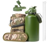 Kalawen Stainless Steel Sports Water Bottle - 1.89 Litre Large Water Bottle- Portable Oxford Cloth Storage Bag with Carrying Strap and Leak-Proof Screw Cap for Sports, Camping, Gym, Canteen