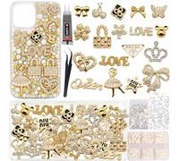 Kalaxy47 Junk Case Charms Kit with Glue, All-in-One DIY Phone Case Kit with 37 Big Charms, 1440 Rhinestones & Pearls, Cute Bling Junk Phone Case Decorating Kit for Girls, Crafts, Mother’s Day Gift